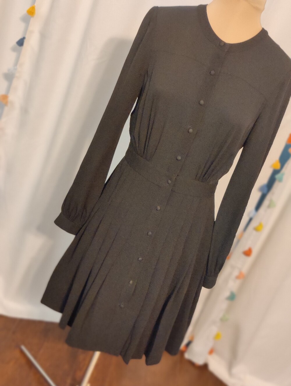 Theory Ultra Elegant Flippy Pleated Mini Dress Full Button Front Sheer Sleeves 2